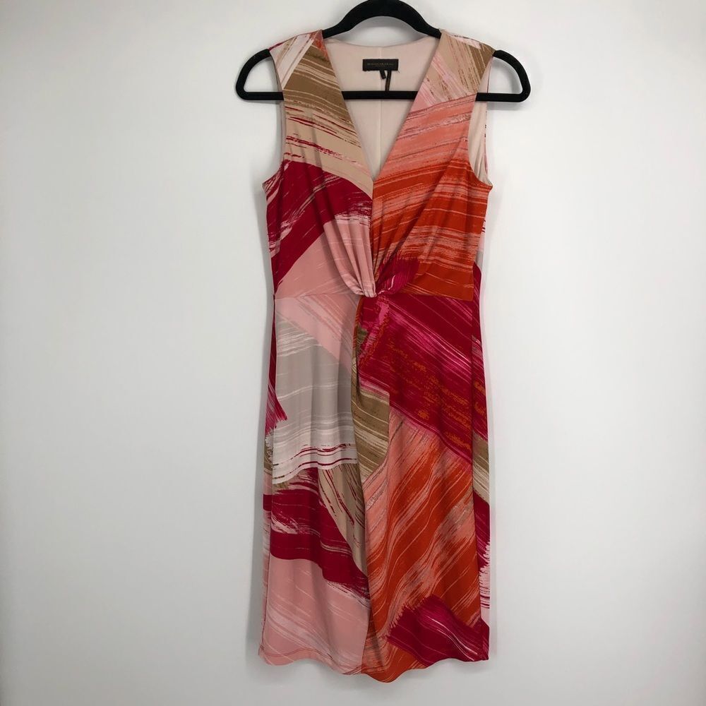 DONNA KARAN Twist Front Abstract Sleeveless Dress‎ Size 2